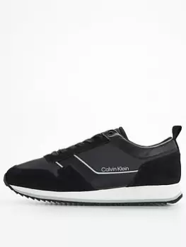 Image of Calvin Klein Low Top Lace Up Mix Trainer, Black, Size 41, Men