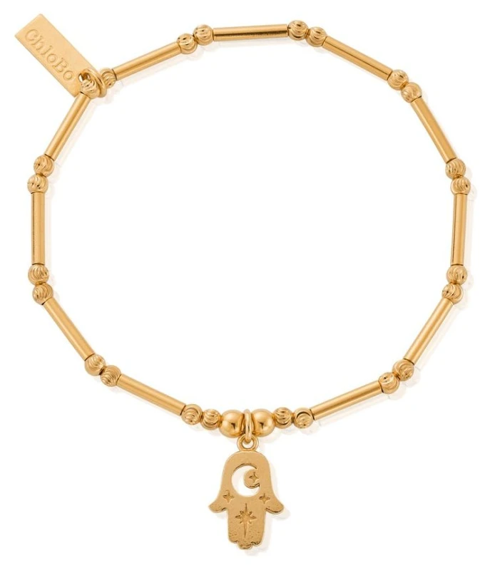 Image of ChloBo GBMCTN3375 Dainty Moon Cut Sparkle Hamsa Gold-Plated Jewellery