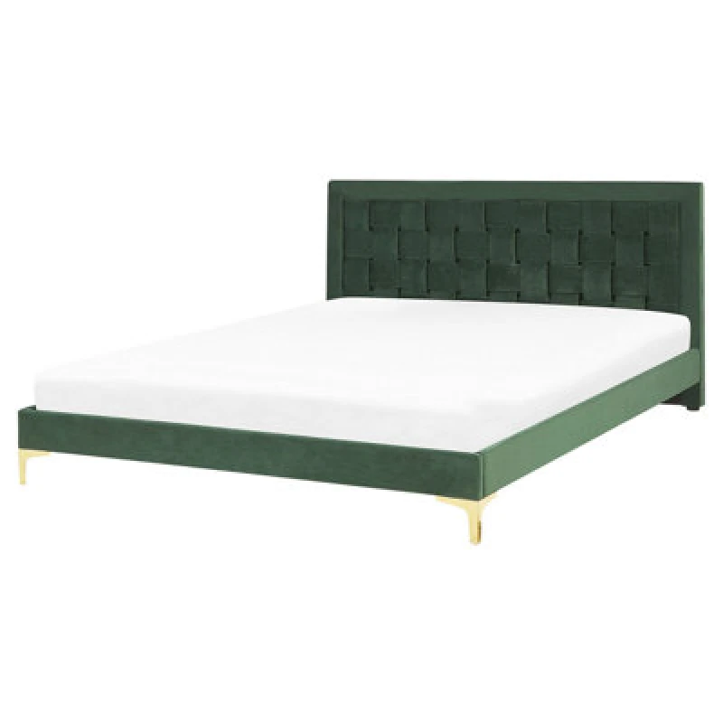 Image of Beliani Bed Velvet Limoux 160 X 200 Cm (Eu King Size) Dark Green