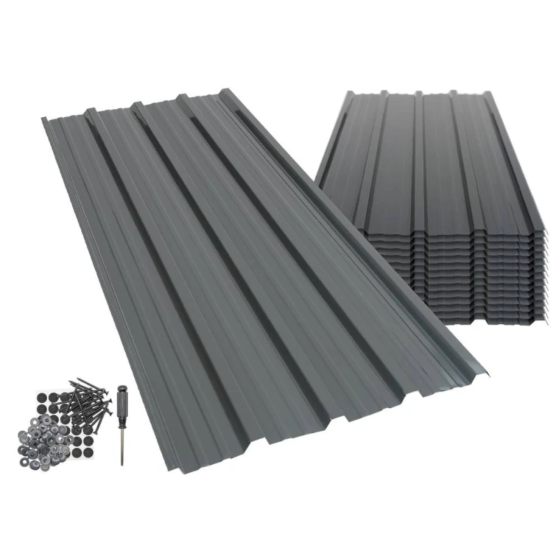 Image of Harbour Housewares Corrugated Metal Roofing Sheets - 110 x 46cm - Pack of 14 in Black Size: 110 x 46cm Black Unisex 110 x 46 cm