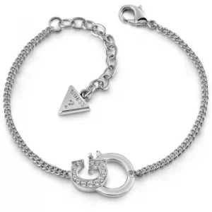 Image of GUESS rhodium plated bracelet with G-handcuff pendant and Swarovski crystals
