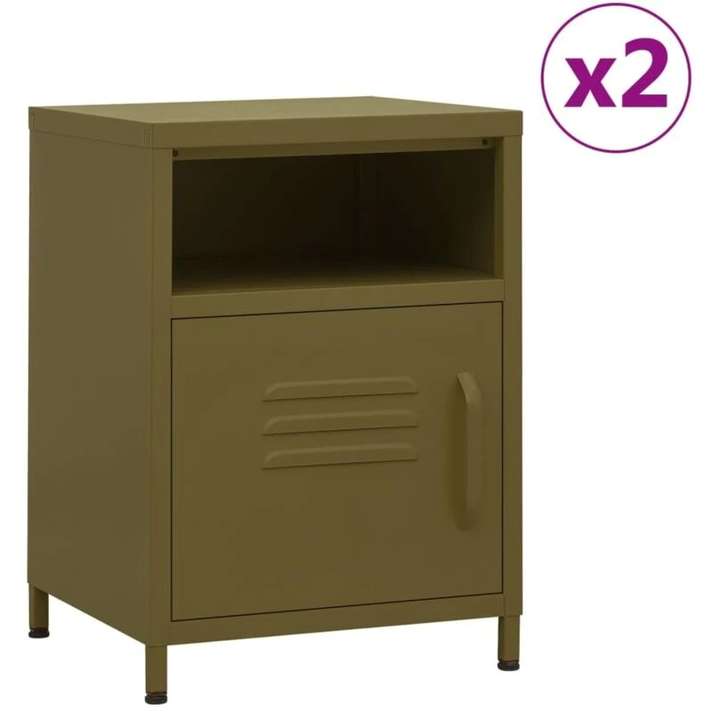 Image of VIDAXL Nightstands 2 pcs Olive Green 35x35x51cm Steel Vidaxl 8720286847565