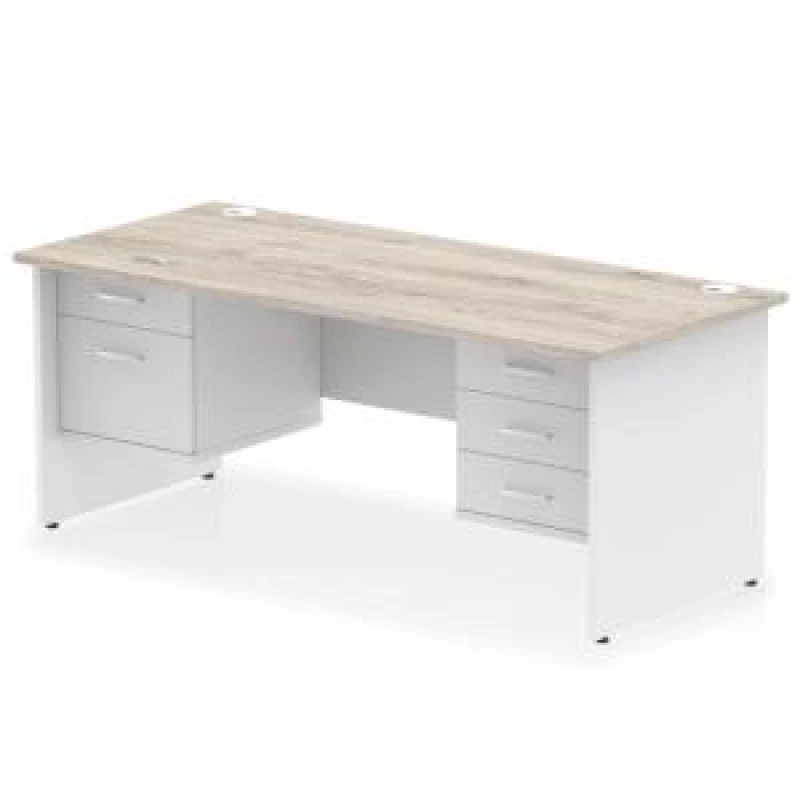 Image of Impulse Impulse 1800 x 800mm Straight Office Desk Grey Oak Top White Panel End Leg with 1 x 2 Drawer and 1 x 3 Drawer Fixed Pedestal MIRDP18FP2FP3GRY