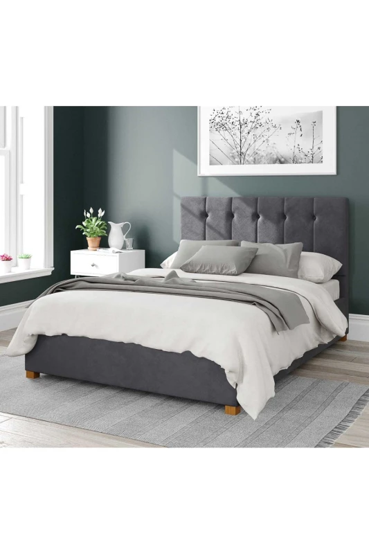 Image of Aspire Aspire Hepburn Upholstered Ottoman Storage Bed, Plush Velvet Fabric in Grey Size: King Grey King Unisex 5057632188823
