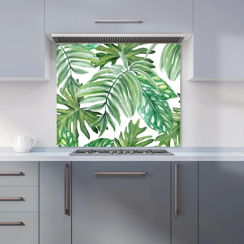 Image of Warren Reed - Designer Exotic Rainforest Leaves Kitchen Splashback in Green Size: 600mm x 750mm Green Unisex 600mm x 750mm