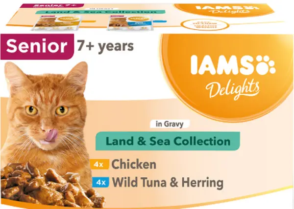 Image of Iams Delights Senior Land and Sea Cat Food 48 x 85g