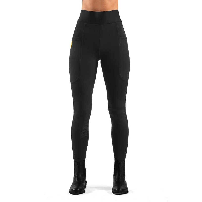 Image of John Whitaker Alderley Ladies Riding Tights with Silicone Knee Patches Black female 8 (XS)