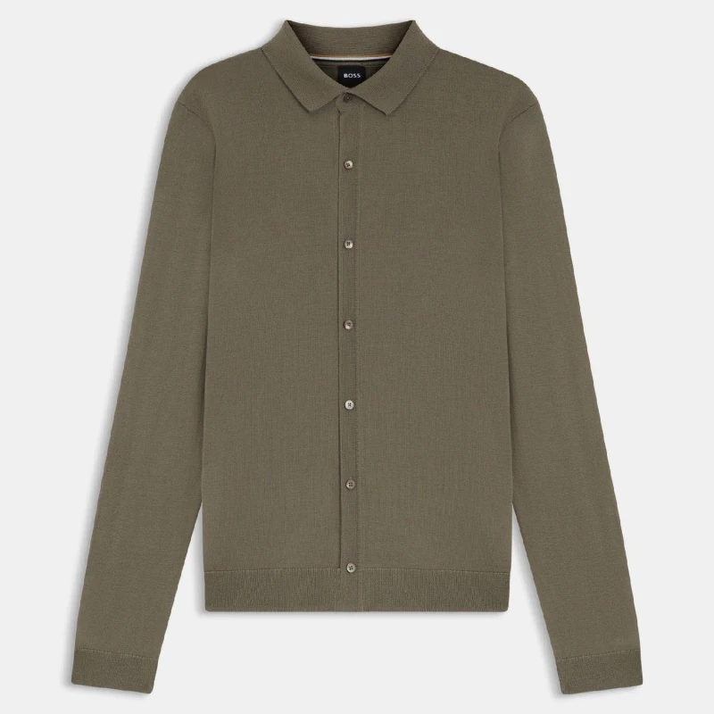 Image of Boss Helbert Regular Fit Shirt in Virgin Wool Brown male S