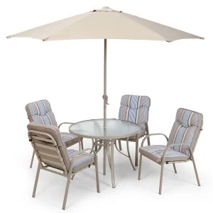 Image of Robert Dyas Provence 4-Seater Metal Garden Furniture Set with Parasol