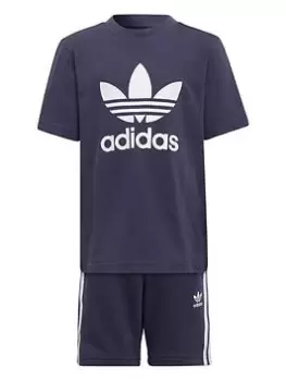 Image of Boys, adidas Originals Kids Unisex Trefoil Short & Tee Set - Navy/White, Size 3-4 Years