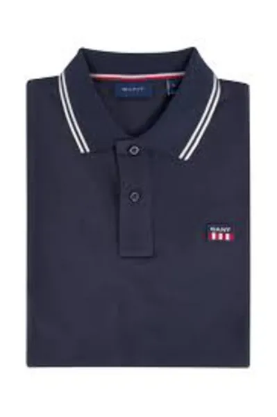 Image of Gant Regular Contrast Pique Polo Shirt Evening Blue XL