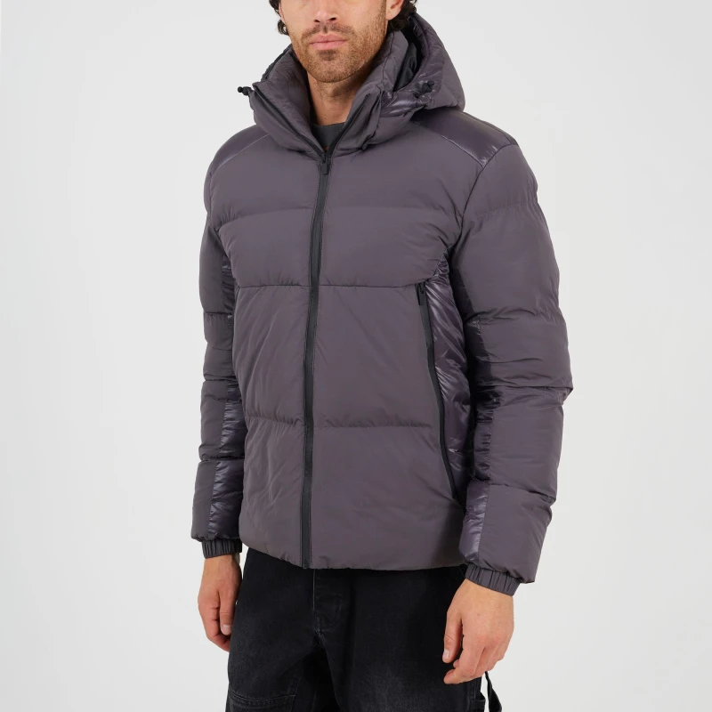 Image of Brave Soul Brave Soul Men Padded Hooded Zip-Up Jacket in Grey Size: Small Grey S Male 5063487289820
