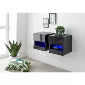 Image of Galicia Pair Of Wall Hanging Bedside Tables Black