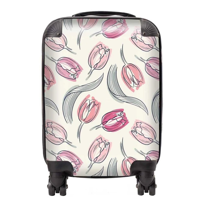 Image of Warren Reed - Designer Tulips Suitcase in Pink Size: Medium Pink Unisex Medium