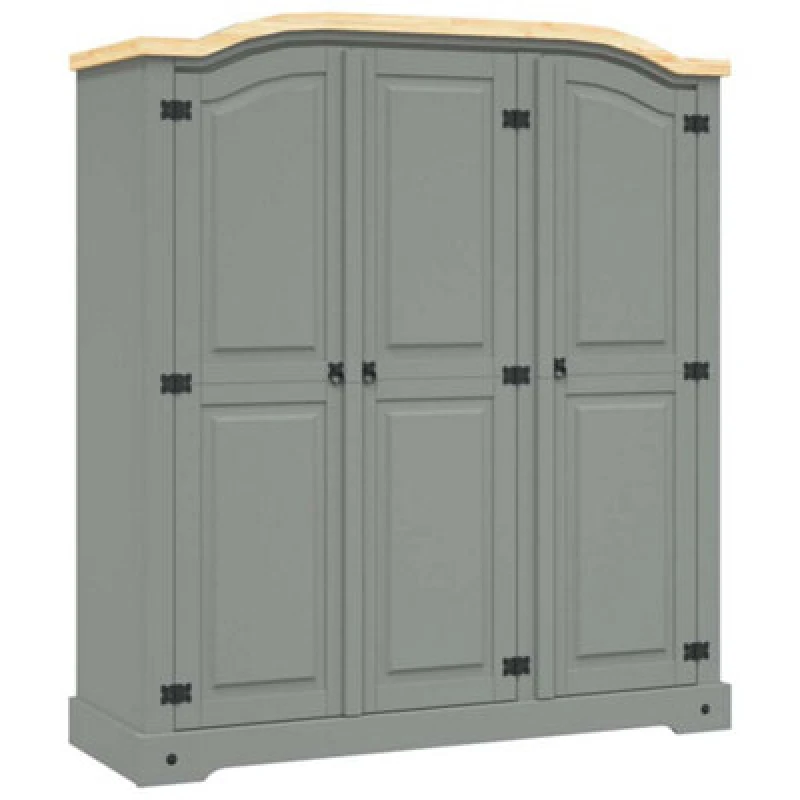 Image of Vidaxl Wardrobe Mexican Pine Corona Range 3 Doors Grey