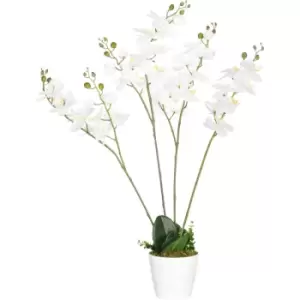Image of HOMCOM Artificial Flowers Potted White Orchid Plant for Table Home Decor - Green