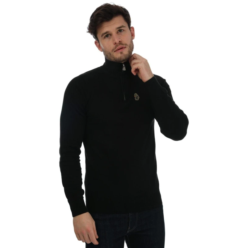 Image of Luke 1977 Luke 1977 Men Pretender Quarter Zip Knitted Jumper in Black Size: 2X-large Black XXL Male 5056482033543