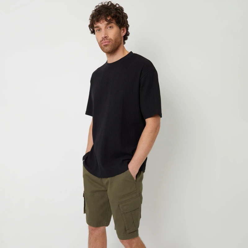 Image of Threadbare 'Frost' Dobby Textured Cargo Shorts With Stretch Khaki