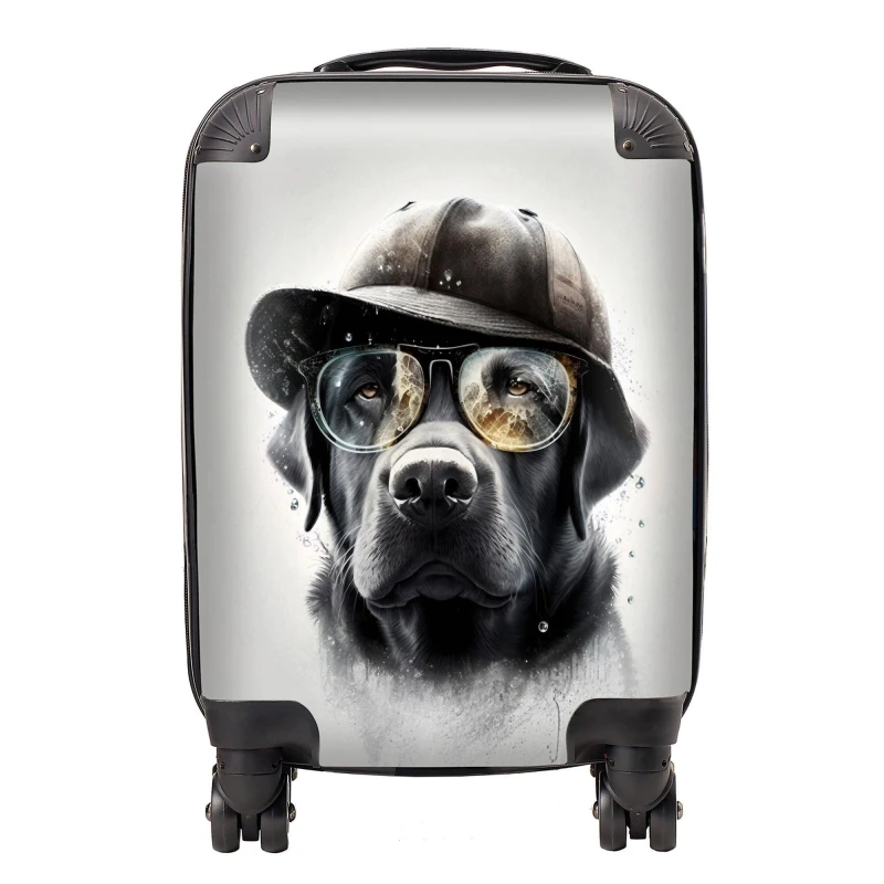 Image of Warren Reed - Designer Labrador Retriever Dog With Hat Splashart Suitcase Size: Medium Multicolor Unisex Medium