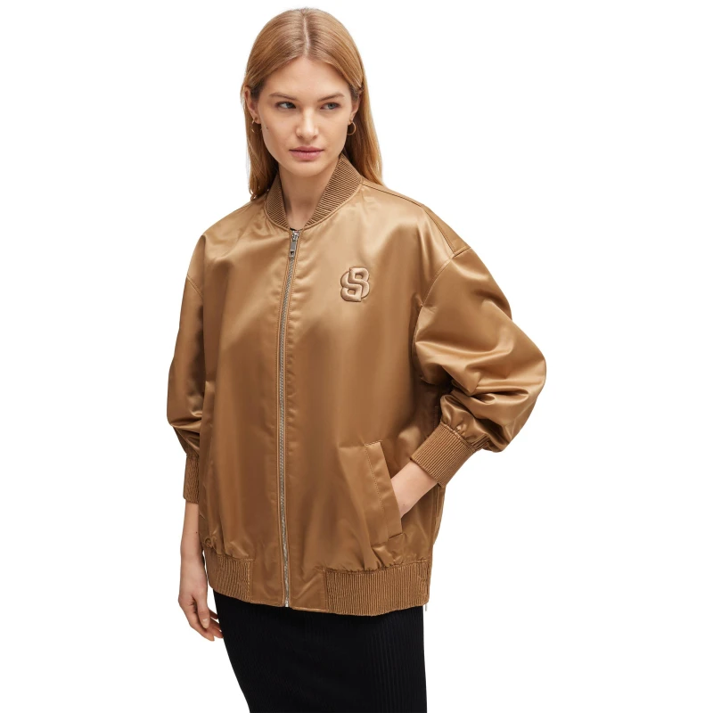 Image of Boss Womens Palberta Mono Monochrome Bomber Jacket Med Beige female 4 (XXS)