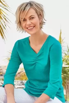 Image of Wrinkle Free 3/4 Sleeve V Neck Top