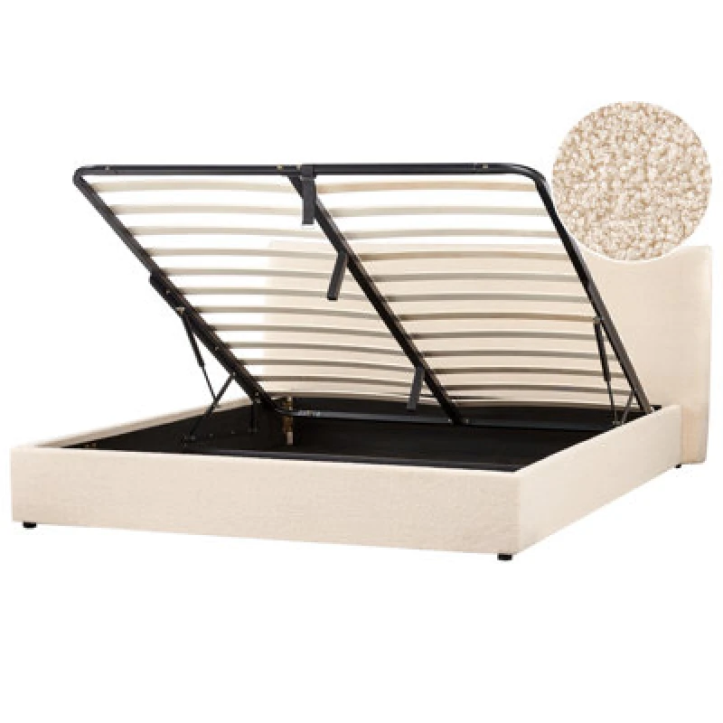 Image of Beliani Ottoman Bed Boucle Lavaur 180 X 200 Cm (Eu Super King) Beige