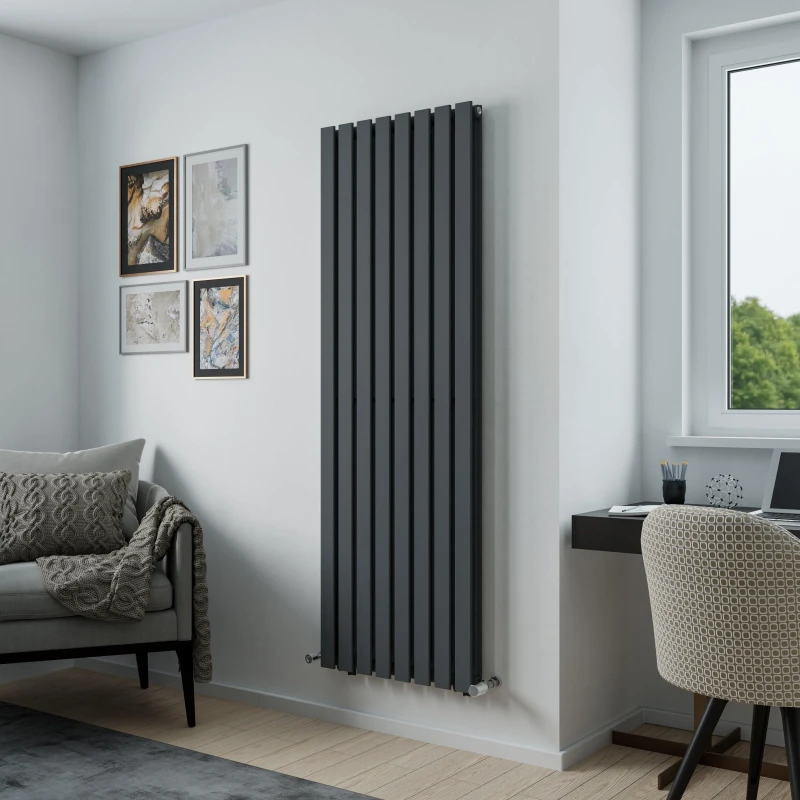 Image of Agadon Lola Duplex Designer Panel Radiator in Dark Grey Size: 1800mm x 448mm Dark Grey Unisex 1800mm x 448mm