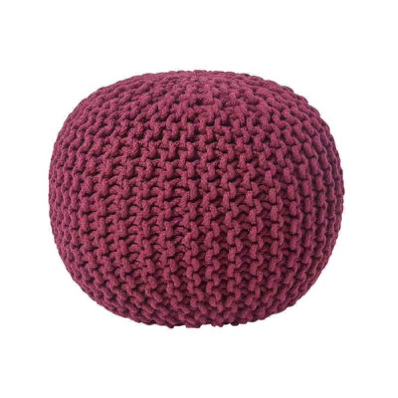 Image of Homescapes Plum Round Cotton Knitted Pouffe Footstool