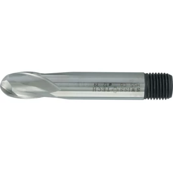 Image of 16.00MM Series 39 HSS-Co 2 Flute Threaded Shank Short Series Ball Nose - Swisstech
