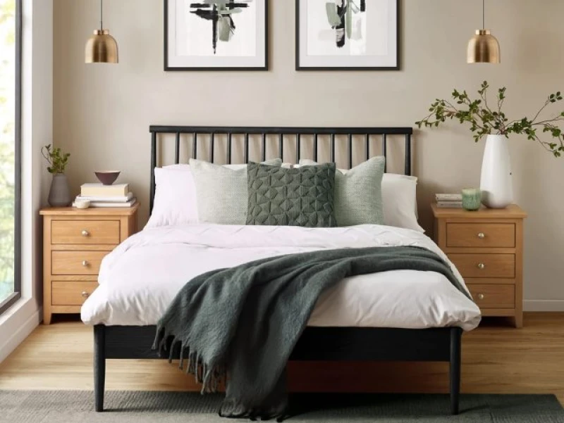 Image of Julian Bowen Belton Black Wooden Bed Frame - 4ft6 Double