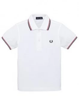 Image of Fred Perry Boys Core Twin Tipped Short Sleeve Polo Shirt - White, Size 7-8 Years