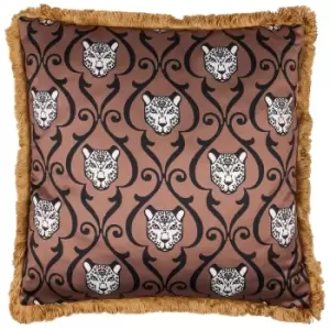 Image of Lupita Fringed Cheetah Cushion Caramel/Gold, Caramel/Gold / 50 x 50cm / Polyester Filled