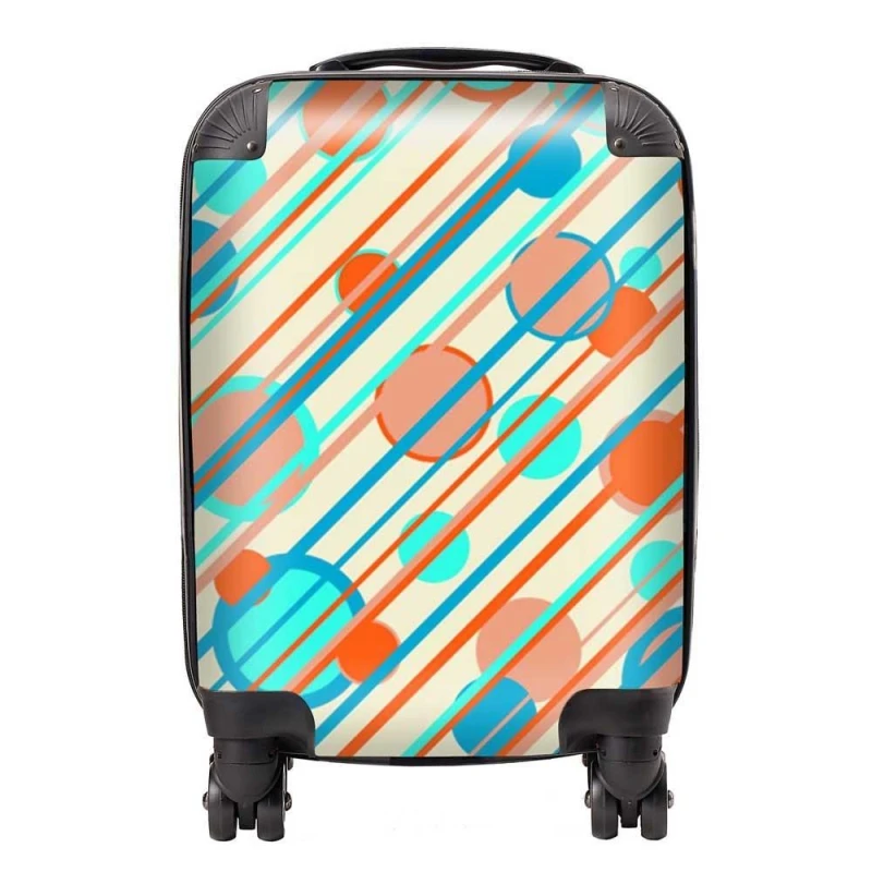Image of Warren Reed - Designer Retro Stripes & Circles Suitcase in Blue Size: Medium Blue Unisex Medium