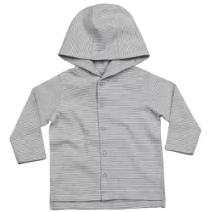 Image of Babybugz Baby Stripy Hooded T-Shirt (3/6 Months) (White/Heather Grey Melange)