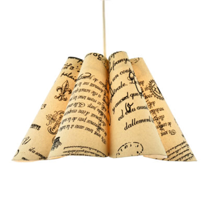 Image of Happy Homewares Vintage France Theme Linen Pendant Shade With Black Scroll Wording