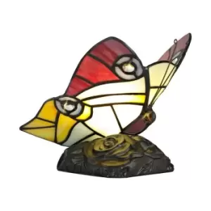 Image of Luminosa Lighting - Tiffany Butterfly Table Lamp, 1 x E14, Black Base With Red, Yellow, Blue Glass With Clear Crystal