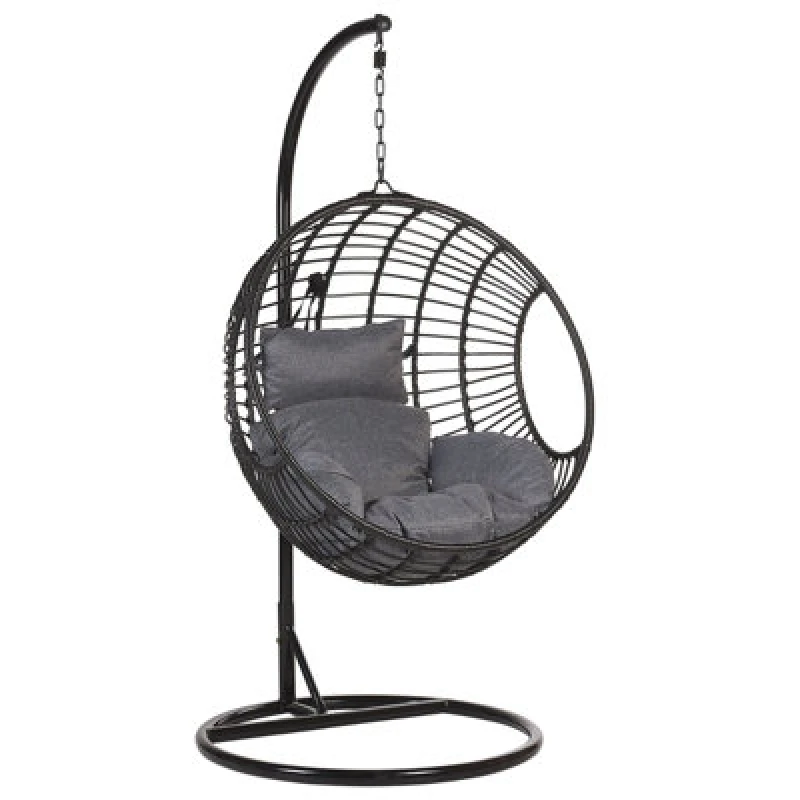 Image of Beliani Hanging Chair With Stand Aspio Pe Rattan Black