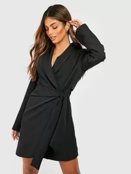 Image of Boohoo Tie Waist Tailored Blazer Dress - Black, Size 16, Women