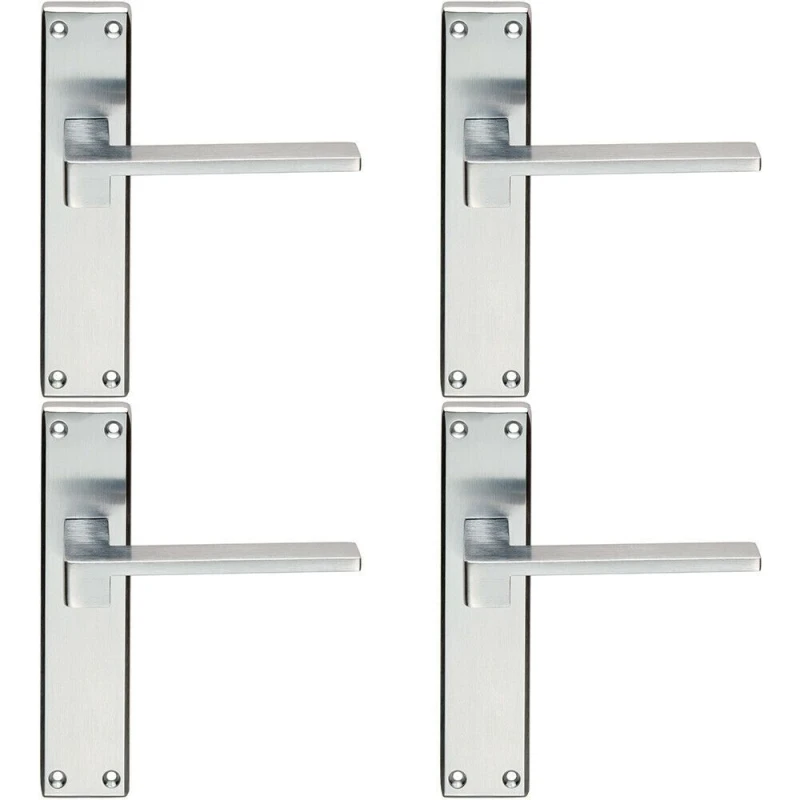 Image of Loops 4x PAIR Flat Straight Lever on Latch Backplate Handle 180 x 40mm Satin Chrome Multi