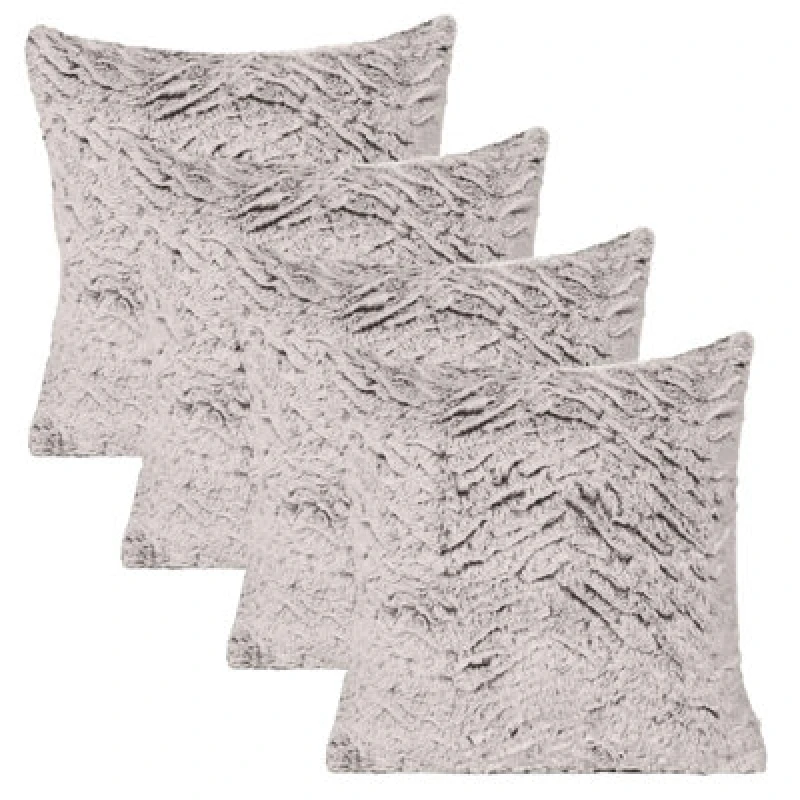 Image of OHS OHS 4 Pack Two Tone Faux Fur Soft Fleece Cushion Covers - 45 x 45cm in Natural Size: 45cm x 45cm Natural 45cm x 45cm Unisex 5027434208746