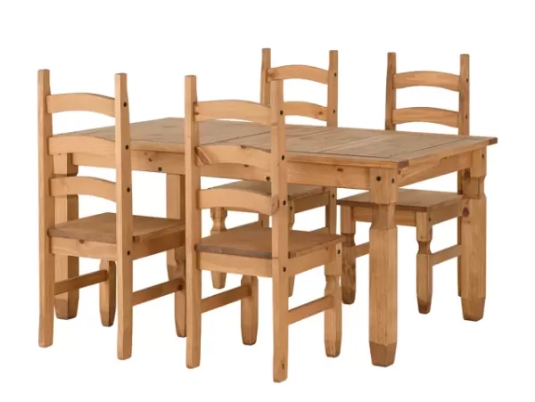 Image of Seconique Corona Pine Extending Dining Table and 4 Chair Set