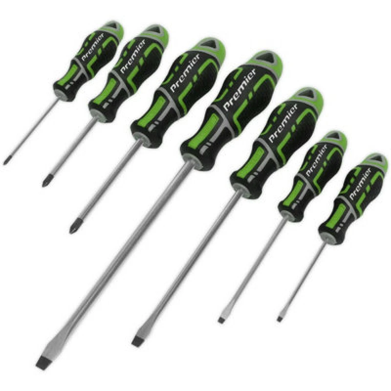 Image of Loops 7 PACK Premium Soft Grip Screwdriver Set - Slotted & Phillips Various Size GREEN Green