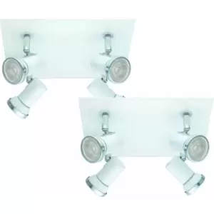Image of 2 pack Wall Flush Ceiling Light IP44 Bathroom Colour White Chrome GU10 4x3.3W