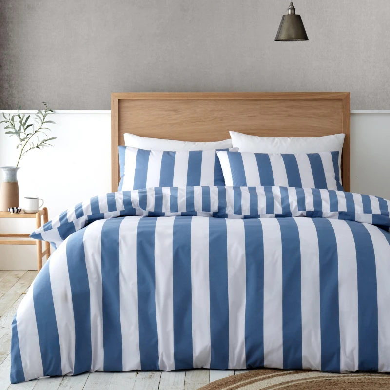 Image of Catherine Lansfield Cove Stripe Duvet Cover Bedding Set Blue