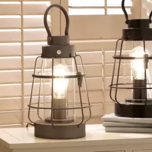 Image of Grey Metal Clear Glass Oil Lantern Table Lamp