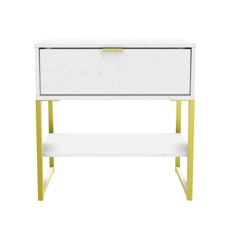 Image of Tamworth Single 1 Drawer Bedside Cabinet In Marble (Ready Assembled)