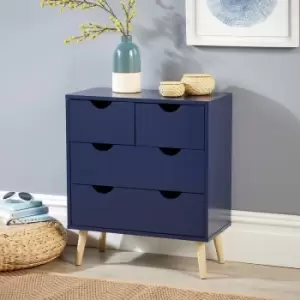 Image of Skara - Blue Chest of 4 Drawers Wooden Scandi Style Legs Modern Integrated Handles - Blue