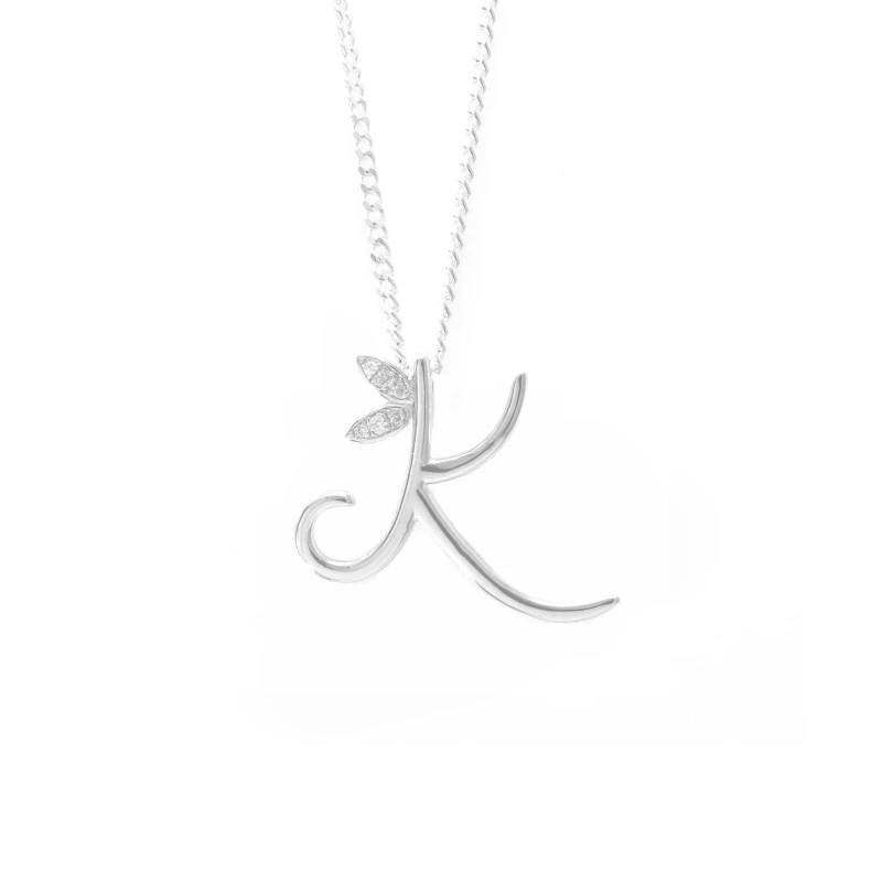 Image of Say It With Winged Diamond Initial Necklace - Sterling Silver - K/18" Size: 18" Silver Unisex 18"