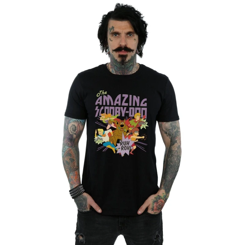 Image of Scooby Doo Scooby Doo Men The Amazing Scooby Cotton T-Shirt in Black Size: Small Black S Male 5063377460698