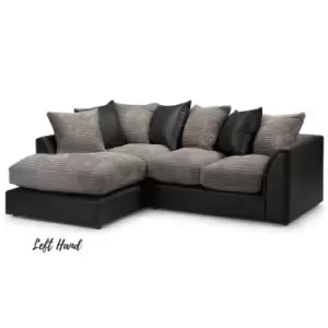 Image of Sturridge Modern Chenille & Faux Leather Fabric LHF Corner Sofa - Charcoal - Charcoal